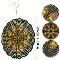 10-Inch Rustic Metal Wind Spinner Hanging Mandala - Intricate Green & Gold Outdoor Decor, 360° Swivel Hook for Garden 01A