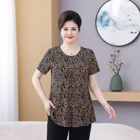 Mom's Short Sleeve Middle-aged and Elderly Summer New Style Plus Size T-shirt Oversized Top Loose Versatile Blouse XL raudona
