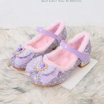 Girls' velvet princess shoes winter new children's Kulomi cotton shoes middle children's warm shoes baby fluffy shoes 24 yards/inner length 16cm violetinė