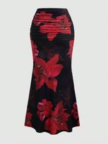 Women's Printed Pleated A-line Skirt, Casual Vacation Long M raudona