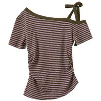 Sancai Retro Off-Shoulder Striped Slim T-Shirt S