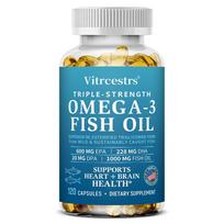Trigubo stiprumo Omega-3 žuvų taukų maisto papildas, 120 minkštų kapsulių buteliuke 120 Capsules