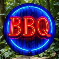 Metalinis plakatas BBQ Neoninis logotipas Sienų dekoras 20 cm apskritimas Barui