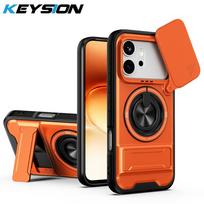 KEYSION Magnetinis telefono dėklas HONOR 600 600 Pro 5G su slankiojančia kameros apsauga, vertikali atrama, 360° žiedas, atsparus smūgiams galinis dangtelis for Honor 600 oranžinė