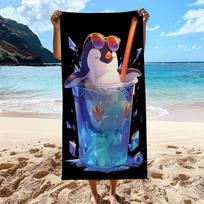 Super minkštas paplūdimio rankšluostis, sugeriantis ir atsparus smėliui, lengvas ir greitai džiūstantis, tropinio vandenyno kawaii dizainas su pingvinu W30*H60(CM)