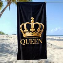 1pc Microfiber Beach Towel, Soft, Lightweight, And Easy to Carry, Featuring a Golden Crown with The Word 'Queen' W40*H60(CM)