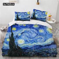 Duvet Cover Starry Night Van Gogh Oil Painting Bedding Set Polyester Landscape Sky Star Art Comforter Cover Kids Adult Bedroom three piece set EU single(135x200cm)