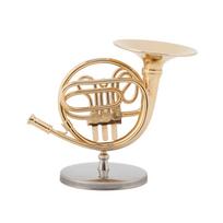 4in Miniature Golden French Horn Replica with Stand Instrument Model Ornaments Christmas Gifts