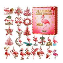 2025 Flamingo Advento kalendorius 24 dienų atgalinio skaičiavimo kalendorius su akriliniais flamingų papuošimais Rožinė tropinio flamingų tema šventinė dekoracija flamingams A