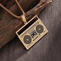 Retro Radio Pendant Necklace For Men Women Hip-hop Style Gold Color Titanium Steel Box Chain Fashin Cool Neck Jewelry Boy Gifts