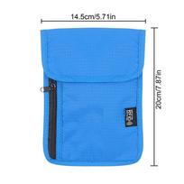 Passport Wallet RFID Blocking Neck Pouch Card Holder Pickpocket Proof Bag With Adjustable Neck Strap For Passport Document Phone mėlyna