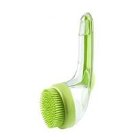 Hair Removal Pet Bath Brush Long Handle 2 in 1 Design Dog Cleaning Brush Soft Silicone Soap Dispenser Pet Wash Brush žalia
