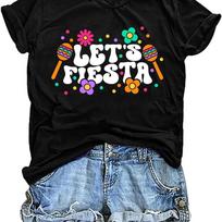 Cinco De Mayo Shirts Women Lets Fiesta T-Shirt Graphic Mexican Party Tee May 5th Casual Tops S juoda