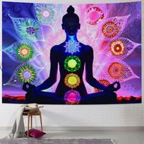 Mandala Tapestries Yoga Chakra Spiritual Wall Hanging Bohemian Indian Buddha Statue Meditation Tapestry Wall Cloth Psychedelic 74x94cm(29x37in)
