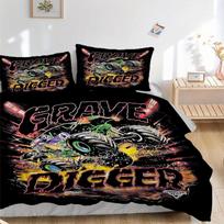 3pcs Monster Jam Grave Digger Monster Truck Bedding Set-Universal Three-Piece Set for Bedroom, Guest Room, Living Room, Hotel-Perfect Gift f 135x200cm