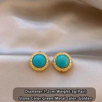 Retro Turquoise Round Earrings 2026 Gold Color Border Jewelry Wedding Party Unusual Accessories For Women Girls Versatile Gifts