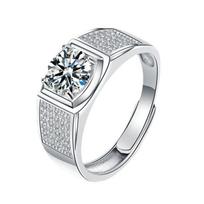 S925 sterlingas mozanito žiedas vyriškas klasikinis dominuojantis vieno karato mocarelos deimantas pilnas deimantų vyriškas žiedas atviras papuošalas dovana Adjustable opening