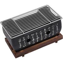 Japoniško stiliaus Hibachi kepsninė, nešiojama stalviršio Yakitori anglies kepsninė patalpoms ir laukui, su mediniu pagrindu ir vieliniu grotelėmis 4,9x4,5x9,4 colio S