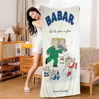 Cartoon Elephant B-Babar Microfiber Blanket Quick Drying Beach Towels Oversized Printing Super Absorbent Pool Towel Blanket W30*H60(CM)