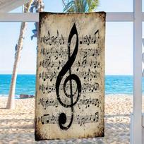 Muzikos natų paplūdimio rankšluostis Super minkštas mikropluošto greitai džiūstantis didelis vonios rankšluostis su raktiniais ženklų natų dizainu paplūdimiui, jogai W30*H60(CM)
