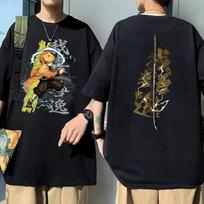 Anime Demon Slayer Agatsuma Zenitsu Grafinis Spaudinys Marškinėliai Unisex Moterų Mada Unisexga Marškinėliai Animacinis Kimetsu No Yaiba Dideli Marškinėliai L