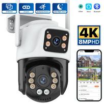 Nauja lauko PTZ 8MP 4K Wifi stebėjimo kamera, dviejų objektyvų apsauga, vandeniui atspari uždaros grandinės stebėjimo AI automatinio sekimo kamera ICsee APP EU Plug