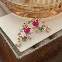 Flower Love Stud Earrings Ankola Red Water Drop Earrings Light Luxury Exquisite High Sense Chinese New Year Zircon Earrings Women