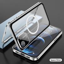 Dvipusis magnetinis grūdintas stiklas, skirtas Samsung Galaxy S24 S23 Ultra FE dėklui Magsafe belaidžio įkrovimo magnetinis adsorbcinis metalinis buferis For Galaxy S23 Ultra sidabras