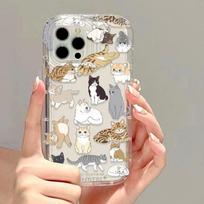 Cute Cat Phone Case For iPhone 13 Case iPhone 16 Pro 11 12 14 15 Pro Max 7 8 16 Plus XR XS X SE Clear Soft Funda Airbag Cover For iPhone 15 Pro