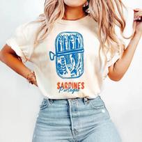 Pattern Retro Sardines Portugal Tinned Fish Printed Street Women's Summer Travel Vacation T-Shirt Cute Style Printed T-Shirt S