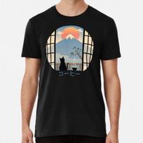 Coffee Cat in Mt. Fuji T-Shirt S-5XL Best T-Shirt M