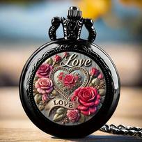 Elegant Fashion Heart-Shaped Pocket Watch Necklace with Alloy Case, Pink Floral Design & Quartz Movement - Women's Jewelry juoda