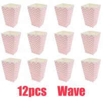 12pcs Pink Paper Popcorn Boxes Striped Polka Dot Design Candy Cardboard Buckets For Theater Carnival Birthday Party Favor Bags