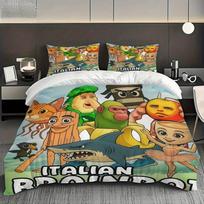 3pcs Italian Brainrot Cartoon Crew Duvet Cover Set - Wrinkle-Resistant, Fade-Proof, Machine Washable, Lightweight All-Season Duvet Cover Set&EU Single(135x200cm)