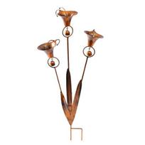 Triple Bluebells Garden Stake, Metal Flower Decoration with Bell, Calla Lilies Yard Art Sculpture, Rustic Handmade Ornament for Outdoor Lawn Patio B