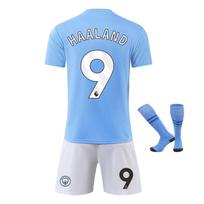 2324 Manchester City Haaland Futbolo Džersio Rinkinys Namų Rinkinys Mėlynas Trumpomis Rankovėmis Kvėpuojantis Greitai Džiūstantis 120-130 CM