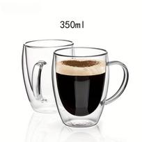 2/4/6 vnt. 350 ml dvigubos sienelės stiklinis kavos puodelis su rankena, skaidrus stiklinis kapučino puodelis, kavos, pieno arbatos, sulčių, arbatos puodelis 2pcs black