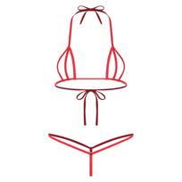 Moterų mikro bikini maudymosi kostiumas su nėriniais, surišamas ant kaklo liemenėlės viršus, T formos nugarėlė, stringai, apatinio trikotažo komplektas One Size