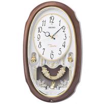 Seiko Clock Analog Wall Clock with 16 Decorative Brown Marble Pattern Radio-Controlled Melodies, Pendulum, (AM260A) ruda