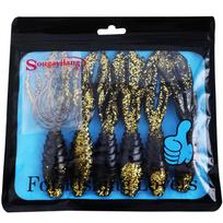 Žvejybos masalas, minkštas masalas, 6 vnt. plastikiniai sliekų krevečių masalai upėtakių ešerių lašišų žuvų masalams 6PCS Lures and 6pcs Hooks