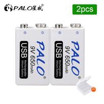PALO 2PCS 9V USB Baterija 6F22 Įkraunama Baterija Ličio 650mAh Baterijos Energija Daugiafunkcinė baterija KTV mikrofono baterija balta