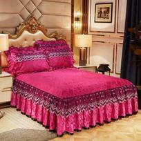 1vnt lovos sijonas + 2vnt pagalvių užvalkalas Europos prabangus aksominis lovatiesis, įspaustas spausdintas lovos sijonas, romantiškas siuvinėjimas nėrinių lovos sijonas 3pcs Design 120x200