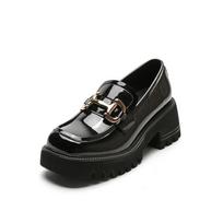 Thick-soled Loafers Women's British Style Jk Uniform Small Leather Spring New Metal Buckle Round Toe Thick Heel Shoes 34