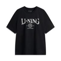 Li Ning Sports Trend Series Letter Round Neck Breathable Versatile Loose Short Sleeve T-Shirt Men Tops Black AHSV483-4 M