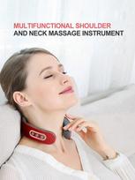 EMS Electric Cervical Spine Massager Neck Shoulder Massage Vertebra Relax Automatic Heating Physiotherapy Relief Rechargeable raudona