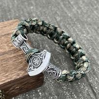 Handmade Norse Axe Slavic Kolovrat Charm Paracord Bracelet Viking Runic Beads Accessories Diy 19cm