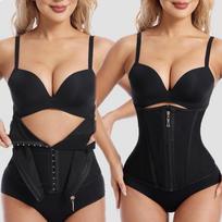 Women Latex Waist Area Trainer Shapewear Corset Equipped With Zipper And 3-Row Hook Tummy Adjustment Body Area Shaper Slimming Cincher Belt 2XL