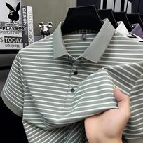 Playboy Men's Ice Silk Striped Polo Shirt L balta