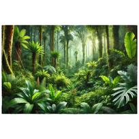 2D Flat Printing Tropical Rainforest Tapestry, Featuring Lush Green Ferns, Monstera Leaves and Sunlight 47.2x31.5inch/120*80cm