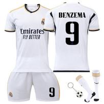 Vaikų futbolo aprangos komplektas Nr.9 Benzema 2023/2024 m. sezonas 4 dalys Baltas poliesteris su nemokamu raktų pakabuku 100-110 CM balta